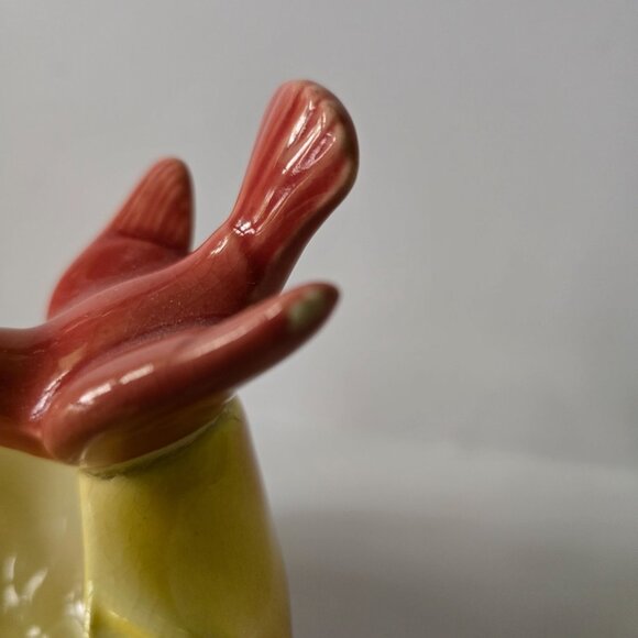 Vintage Royal Copley Yellow & Pink Ceramic Planter Bowl With Bird Accent - Picture 5 of 16